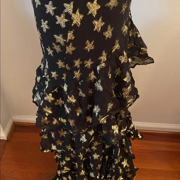 Nasty Gal NWT  petite metallic , tiered star print maxi dress size US-2 - Picture 7 of 13